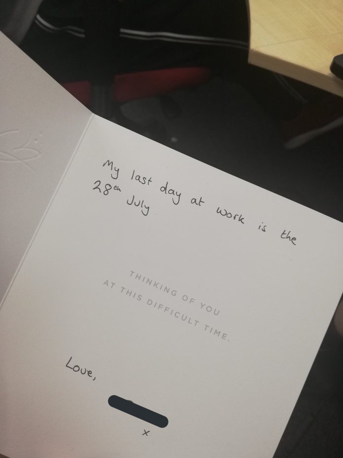 Man Hands In 'Sorry For Your Loss' Condolence Card As Resignation ...