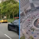 Luxury Bentley & Lamborghini Supercars With Camera Crew Hog Nicoll Highway, Fountain of Wealth Roundabout