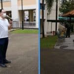 Bukit Panjang MP Reminds Residents to Collect COVID-19 Self-Test Kits Through a Loud Speaker at a Playground