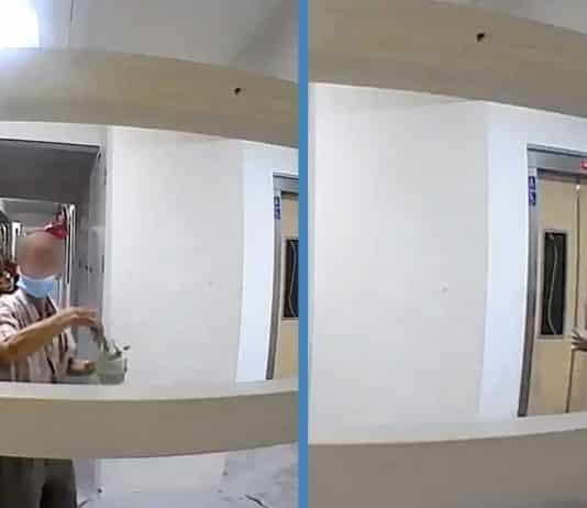 Man Cleanses Negative Energy with Leaves & Water Along HDB Corridor