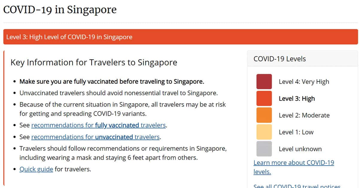 US Raises Travel Alert to S’pore & Discourages Unvaccinated Tavellers ...