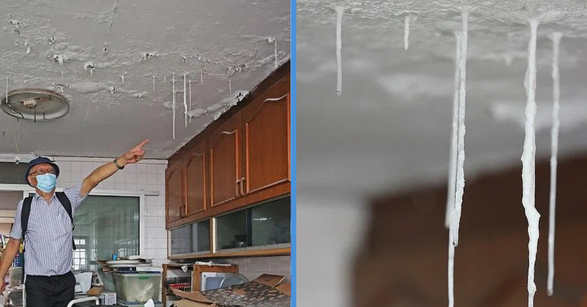 Ceiling of Serangoon HDB Flat Looks Like a Cave Due to Kitchen’s Water Leakage