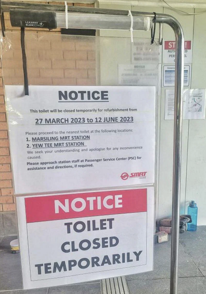 Toilets in Kranji MRT Station Closed for Renovation & “Closest” Toilets