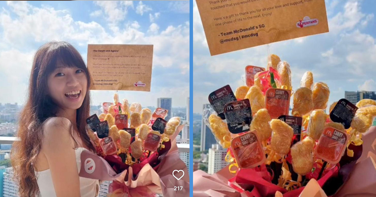 S’pore Couple Mailed Wedding Invite to McDonald’s; Receives a Surprise McNugget Bouquet in Return