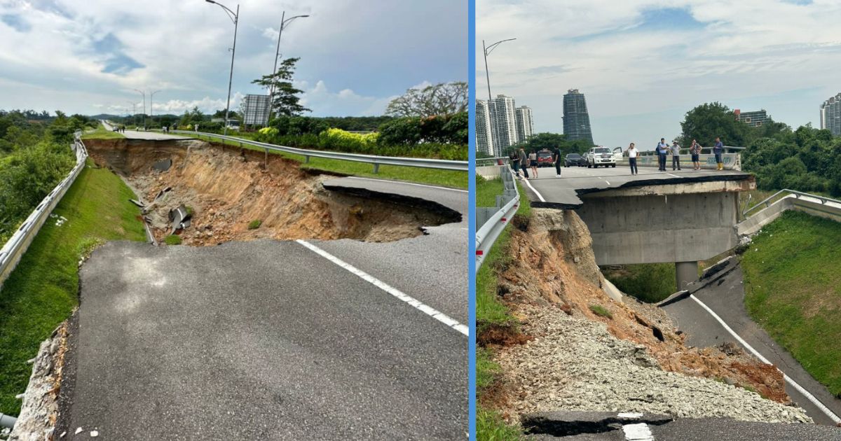 25m of Road in Johor Suddenly Collapsed, Almost Like a Scene from a
