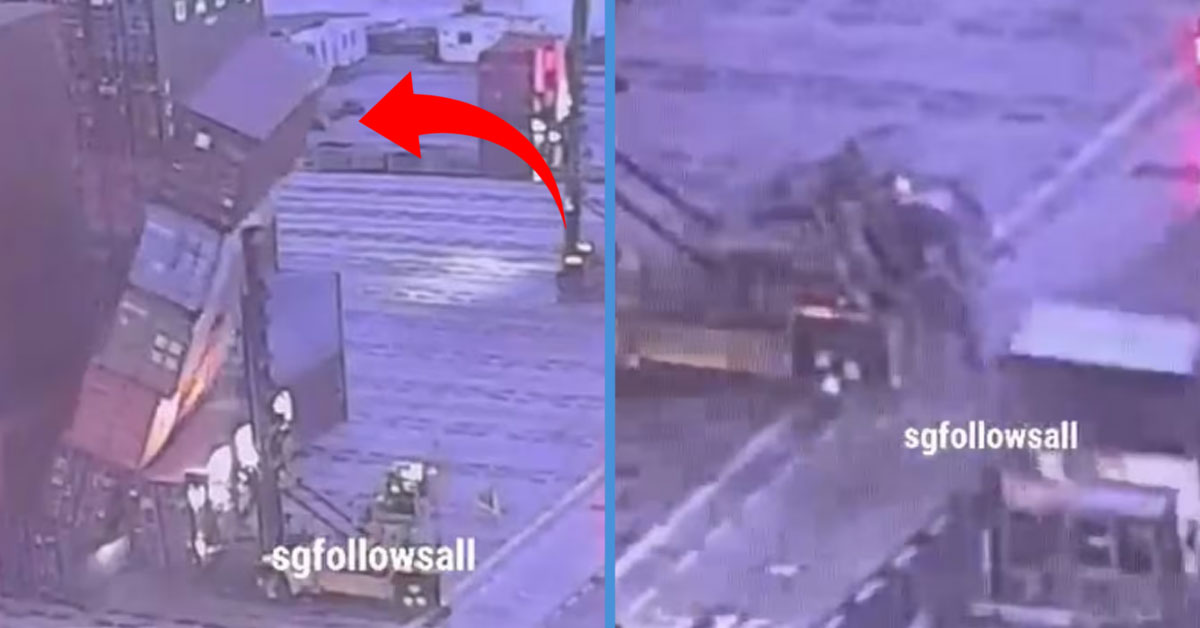 Five Containers Fell in Pasir Panjang, With One Hitting a Forklift With ...