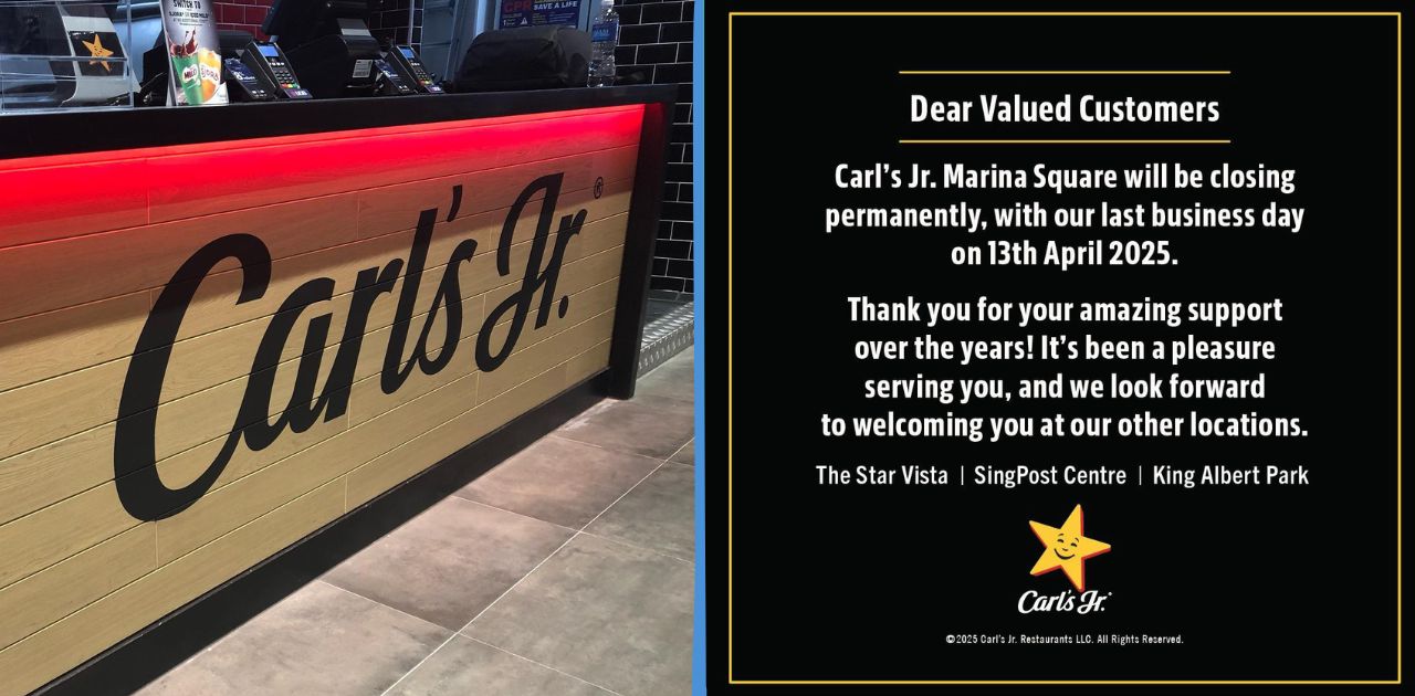 Carl’s Jr Closing Its First Singapore Outlet at Marina Square After 20 Years