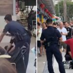 Man Who Attacked Ex-Actor Huang Yiliang Gets 12-Month Conditional Warning Huang Yiliang in a red polo shirt speaking with police at Circuit Road Hawker Centre after the assault