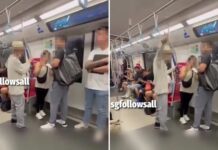 Elderly Man Tells Pair “You Go to India” on Downtown Line, Staff Member Steps In Elderly Downtown Line commuter pointing and berating a pair of passengers in an MRT cabin