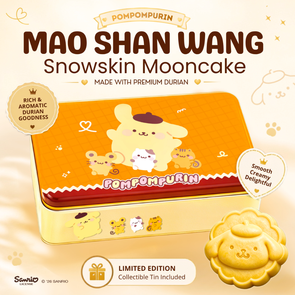Pompompurin Mao Shan Wang Snowskin Mooncakes with Cooler Bag