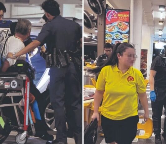 Police and responders at a Bedok North coffee shop after an alleged assault