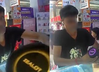 Man Allegedly Takes Speaker From Bukit Batok Phone Shop in Broad Daylight, Police Investigating CCTV still of man allegedly taking speaker from Bukit Batok phone shop counter