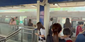 Bukit Gombak MRT station platform after train smoke evacuation