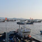 Fishing boats moored in Shenjiamen fishing harbor, Zhoushan, Zhejiang