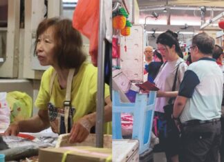 Clementi Fish Seller Fined S$2,000 for Harassing Pork Stall Owner by Telling Customer to Buy From Another Stall Clementi wet market fish seller at her stall and market aisle, Shin Min photos