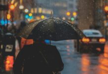 Rainy Singapore street scene after sudden cool weather