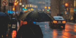 Rainy Singapore street scene after sudden cool weather