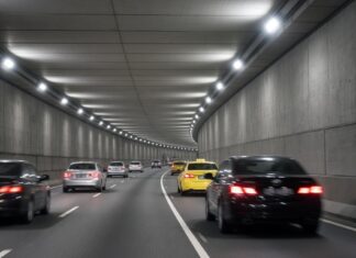 Four Taken to Hospital After 4-Car Crash on CTE During Evening Peak Evening traffic in a Singapore expressway tunnel, illustrative image for CTE multi-car accident story