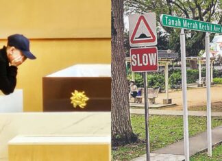 Delivery Rider, 64, Dies After Falling Into Tanah Merah Condo Swimming Pool While Making Delivery Shin Min composite of bereaved relative and Tanah Merah Kechil Avenue street sign for delivery rider pool death story