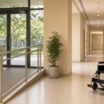 Accessible community service centre ramp and empty wheelchair illustrating disability services fee caps proposal