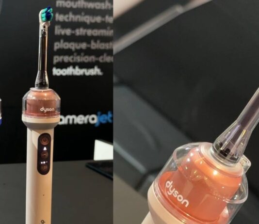 Dyson CameraJet electric toothbrush product on clean backdrop