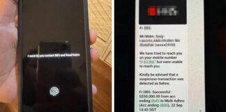 Remote-lock taunt message and fake DBS WhatsApp alert from family via Lianhe Zaobao
