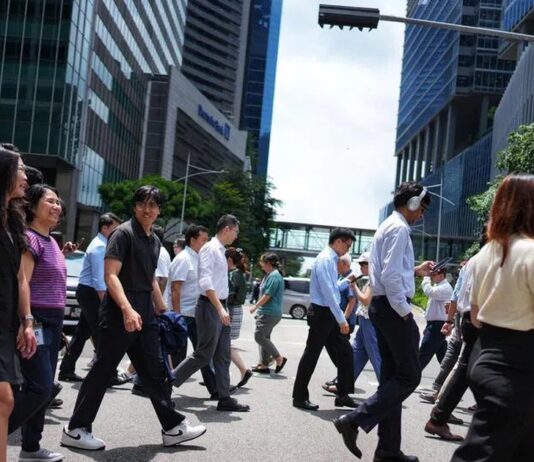 Office workers in Singapore CBD