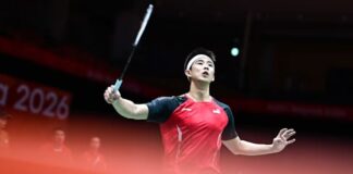 Singapore badminton player Loh Kean Yew during Asian Games competition