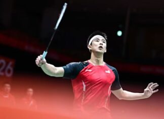 Singapore badminton player Loh Kean Yew during Asian Games competition