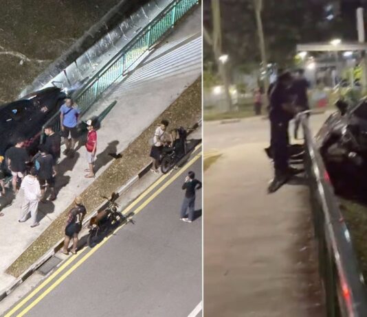 Car wedged in Marsiling roadside drain after alleged self-skid; driver left scene