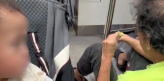 TikTok aftermath still of stranger on MRT floor beside toddler stroller after alleged half-eaten bun incident