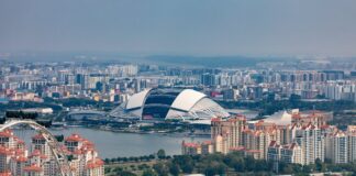 Aerial view of Singapore National Stadium at Kallang, the venue of the Fight for Hope Muay Thai tournament