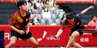 Singapore table tennis players Izaac Quek and Koen Pang at Asian Games