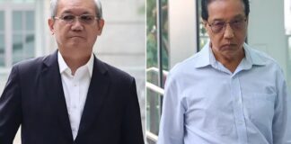 Archive file photo of former Sembcorp Marine executives Wong Weng Sun and Lee Fook Kang (Lianhe Zaobao) — not today’s court scene