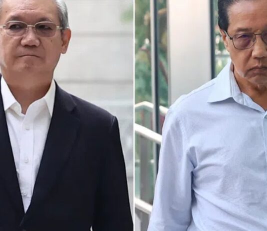Archive file photo of former Sembcorp Marine executives Wong Weng Sun and Lee Fook Kang (Lianhe Zaobao) — not today’s court scene