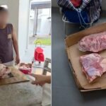SFA Investigating After Group Spotted With Raw Meat, Weighing Scale and Cleaver at Sengkang Void Deck Resident video stills of raw meat on a void-deck table with a weighing scale and large pork cuts in a cardboard box at Block 107 Rivervale Walk, Sengkang
