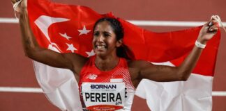 Singapore sprinter Shanti Pereira after winning Asian Games 100m silver in Aichi-Nagoya