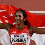 Singapore sprinter Shanti Pereira competing in Asian Games athletics