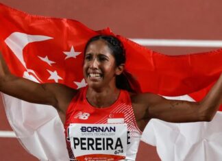 Singapore sprinter Shanti Pereira competing in Asian Games athletics