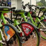 Shared bicycles parked outside a designated parking area in Singapore