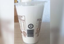 Sealed cup of soy milk with Singapore BCRS 10-cent deposit mark