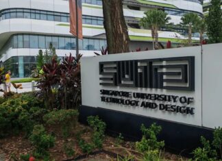 Singapore University of Technology and Design campus entrance sign for alleged football-facility booking fraud case