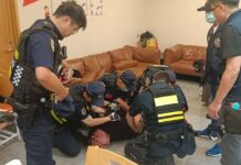 Man, 44, Allegedly Holds Cathay Pacific Intern Hostage at Taoyuan Airport After Reported Argument With Wife Taiwan Aviation Police subduing suspect at Taoyuan Airport