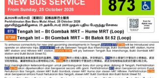 LTA publicity poster for new bus services 873 and 873M from Tengah from 25 October 2026