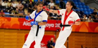 Tiffany Teo of Singapore striking during Asian Games 2026 MMA (SNOC/Kong Chong Yew via ActiveSG)
