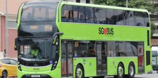 Singapore Service 854 SG Bus double-decker similar to Tower Transit route in Hougang medical-emergency case