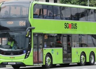 Singapore Service 854 SG Bus double-decker similar to Tower Transit route in Hougang medical-emergency case