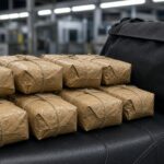 Bundles of seized cannabis and motorcycle bags at a border checkpoint, illustrative non-identifying image for Tuas drug seizure