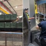 4,500 Cartons of Duty-Unpaid Cigarettes Found Hidden Under Concrete Piles in Malaysia-Registered Lorry at Tuas ICA officers inspecting lorry with concrete piles where duty-unpaid cigarettes were concealed at Tuas