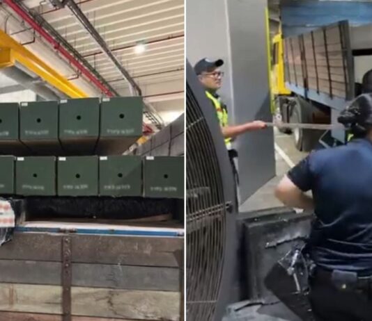 ICA officers inspecting lorry with concrete piles where duty-unpaid cigarettes were concealed at Tuas